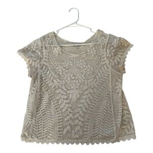Express Ivory Floral Embroidered Sheer Top Romantic Boho Blouse Size M